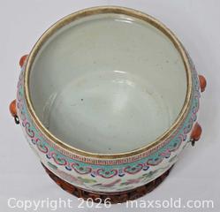 MaxSold Auction: Vintage Chinese Famille Rose Covered Jardiniere with Wooden Stand - Ottawa (Ontario, Canada) PARTNER MANAGED Downsizing Online Auction - Fallowfield Road