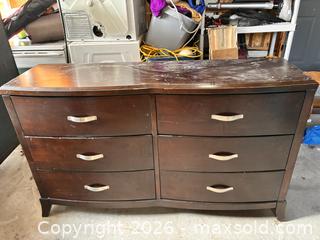MaxSold Auction: 6-Drawer Dark Cherry Dresser with Curved Front - Essa (Ontario, Canada) SELLER MANAGED Reseller Online Auction - Stonemount Crescent