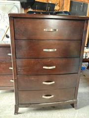 MaxSold Auction: Dark Cherry 5-Drawer Tall Chest of Drawers - Essa (Ontario, Canada) SELLER MANAGED Reseller Online Auction - Stonemount Crescent
