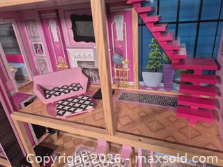 MaxSold Auction: KidKraft Multi-Level Wooden Dollhouse in Pink, White & Natural - Cypress (Texas, USA) PARTNER MANAGED Downsizing Online Auction - Woodworth Drive