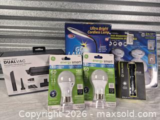 MaxSold Auction: Mixed Lot: GE LED Bulbs, DualVac Vacuum, Goal Zero Solar Flashlight - Cypress (Texas, USA) PARTNER MANAGED Downsizing Online Auction - Woodworth Drive