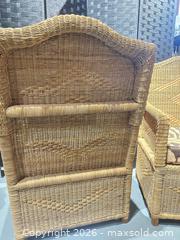 MaxSold Auction: Pair of Wicker Rattan Armchairs with Patterned Cushions - Warwick (Rhode Island, USA) SELLER MANAGED Reseller Online Auction - Warwick Avenue