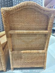 MaxSold Auction: Pair of Wicker Rattan Armchairs with Patterned Cushions - Warwick (Rhode Island, USA) SELLER MANAGED Reseller Online Auction - Warwick Avenue
