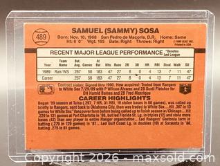 MaxSold Auction: 1990 Donruss Sammy Sosa Rookie Baseball Collectible Trading Card  - Newmarket (Ontario, Canada) PARTNER MANAGED Reseller Online Auction - Walter Avenue