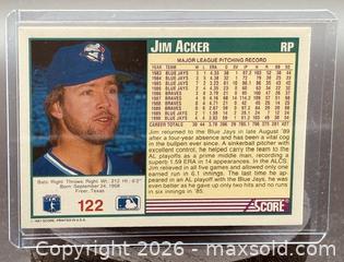 MaxSold Auction: 1991 Score Jim Acker Baseball Collectible Trading Card  - Newmarket (Ontario, Canada) PARTNER MANAGED Reseller Online Auction - Walter Avenue