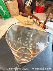 MaxSold Auction: Amber Peach Glass Vase with Etched Floral Design 6” wide 8” height - Vancouver (British Columbia, Canada) SELLER MANAGED Estate Sale Online Auction - West King Edward Avenue (CONDO)