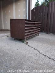 MaxSold Auction: Mid Century Modern Low Dresser/Credenza, Tambour-Style Front, Dark Walnut Finish  - Calgary (Alberta, Canada) SELLER MANAGED Downsizing Online Auction - Willowview Road South East