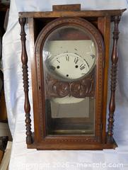 MaxSold Auction: ANTIQUE Clock Case Wooden Glass Door Spindle clock - Kingston (Ontario, Canada) SELLER MANAGED Reseller Online Auction - Railway Street
