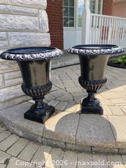 MaxSold Auction: Black Cast Iron Urn Planters  - Belleville (Ontario, Canada) PARTNER MANAGED Downsizing Online Auction - Hazel Court