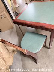 MaxSold Auction: Solid Wood Card/Game Table with 4 Upholstered Chairs, Brown/Green - Cathedral City (California, USA) SELLER MANAGED Moving Online Auction - Converse Road (STORAGE)
