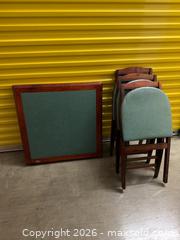 MaxSold Auction: Solid Wood Card/Game Table with 4 Upholstered Chairs, Brown/Green - Cathedral City (California, USA) SELLER MANAGED Moving Online Auction - Converse Road (STORAGE)