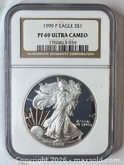 MaxSold Auction: 1999 P American Silver Eagle 1 oz .999 Fine Silver - Winter Haven (Florida, USA) SELLER MANAGED Estate Sale Online Auction -  6th Street North West