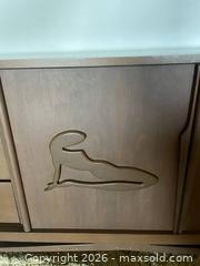 MaxSold Auction: Mid-Century Modern Wooden Sideboard with Decorative Panels - South Frontenac (Ontario, Canada) PARTNER MANAGED Downsizing Online Auction - Arthur Court Lane
