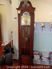 MaxSold Auction: Colonial Mahogany Grandfather Clock with Moon Phase Dial - Winter Haven (Florida, USA) PARTNER MANAGED Estate Sale Online Auction - Jardin Lane