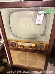 MaxSold Auction: Admiral 1950s Console TV Wood Cabinet with Clock Radio and Camera D - Toronto (Ontario, Canada) Estate Sale Online Auction - Sparkhall Avenue