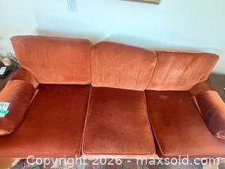 MaxSold Auction: Orange/Rust Velvet Sofa Couch D - Toronto (Ontario, Canada) Estate Sale Online Auction - Sparkhall Avenue