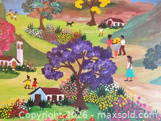MaxSold Auction: Pair of Folk/Naïve Village Landscape Paintings, Acrylic on Canvas, Signed C - Toronto (Ontario, Canada) Estate Sale Online Auction - Sparkhall Avenue