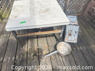 MaxSold Auction: Stainless Steel Top Metal Table with Humane Trap and Small Saucepan C - Toronto (Ontario, Canada) Estate Sale Online Auction - Sparkhall Avenue