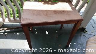 MaxSold Auction: Wooden Side Table & Pair of Metal Lounge Chairs with Cushions A - Toronto (Ontario, Canada) Estate Sale Online Auction - Sparkhall Avenue