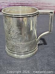 MaxSold Auction: Victorian-Style Silver Plate Tankard with Engraved Floral Pattern, inscription dated  1875 - Hatboro (Pennsylvania, USA) PARTNER MANAGED Estate Sale Online Auction - Jacksonville Road