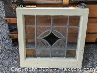 MaxSold Auction: VINTAGE VICTORIAN COLORED/STAINED GLASS WINDOW IN PINE FRAME - Loyalist (Ontario, Canada) SELLER MANAGED Downsizing Online Auction - Main Street