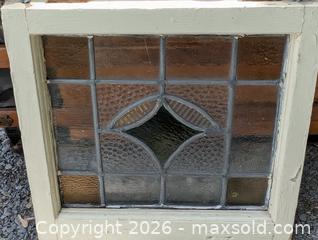 MaxSold Auction: VINTAGE VICTORIAN COLORED/STAINED GLASS WINDOW IN PINE FRAME - Loyalist (Ontario, Canada) SELLER MANAGED Downsizing Online Auction - Main Street