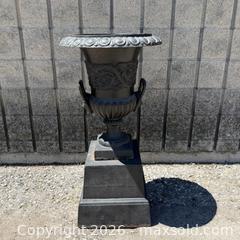MaxSold Auction: Antique Large Cast Iron Urn With Pedestal Base — Heavily Detailed  - Toronto (Ontario, Canada) PARTNER MANAGED Reseller Online Auction -  Crouse Road (STORAGE)