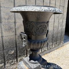 MaxSold Auction: Antique Large Cast Iron Urn With Pedestal Base — Heavily Detailed  - Toronto (Ontario, Canada) PARTNER MANAGED Reseller Online Auction -  Crouse Road (STORAGE)
