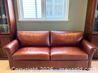 MaxSold Auction: Custom Leather Sofa Bed with Queen Pull-Out Mattress – 84" Wide - Vancouver (British Columbia, Canada) SELLER MANAGED Moving Online Auction - West 11th Avenue