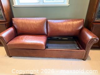 MaxSold Auction: Custom Leather Sofa Bed with Queen Pull-Out Mattress – 84" Wide - Vancouver (British Columbia, Canada) SELLER MANAGED Moving Online Auction - West 11th Avenue