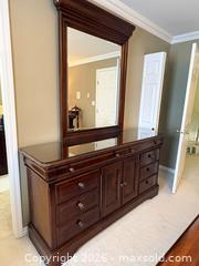 MaxSold Auction: Large Cherry Finish Dresser with Matching Mirror and Glass Protector - Vancouver (British Columbia, Canada) SELLER MANAGED Moving Online Auction - West 11th Avenue