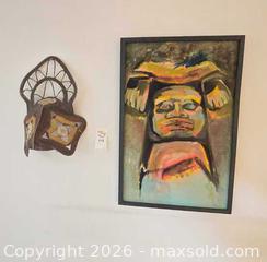 MaxSold Auction: Dolores Allan signed framed canvas painting with woven wall mask - Vancouver (British Columbia, Canada) PARTNER MANAGED Estate Sale Online Auction - West 13th Avenue