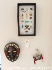 MaxSold Auction: Framed Shadowbox with Zuni-Style Fetishes, African Mask & Fabric Pouch - Vancouver (British Columbia, Canada) PARTNER MANAGED Estate Sale Online Auction - West 13th Avenue