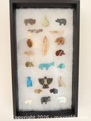 MaxSold Auction: Framed Shadowbox with Zuni-Style Fetishes, African Mask & Fabric Pouch - Vancouver (British Columbia, Canada) PARTNER MANAGED Estate Sale Online Auction - West 13th Avenue