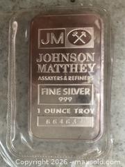 MaxSold Auction: Fine silver 999  1 troy ounce Johnson Matthey - Surrey (British Columbia, Canada) SELLER MANAGED Downsizing Online Auction - 24 Avenue