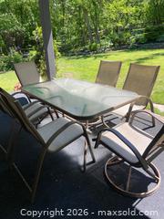 MaxSold Auction: Outdoor Patio Dining Set With Glass Table and Six Chairs - Prince Edward (Ontario, Canada) PARTNER MANAGED Downsizing Online Auction - Cannery Road