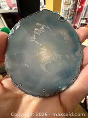 MaxSold Auction: Polished Blue/Gray Agate Slice Coaster with Metal Dolphin - Hamilton (Ontario, Canada) SELLER MANAGED Downsizing Online Auction - Kensington Avenue North