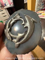 MaxSold Auction: Polished Blue/Gray Agate Slice Coaster with Metal Dolphin - Hamilton (Ontario, Canada) SELLER MANAGED Downsizing Online Auction - Kensington Avenue North