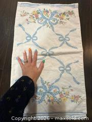 MaxSold Auction: White 100% Cotton Hand Towel with Floral, Bow & Striped Border - Hamilton (Ontario, Canada) SELLER MANAGED Downsizing Online Auction - Kensington Avenue North