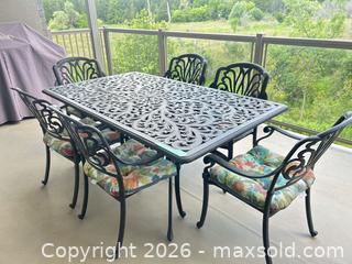 MaxSold Auction: Black Cast Aluminum & Wrought Iron Outdoor Dining Set for 6 - Brighton (Ontario, Canada) PARTNER MANAGED Downsizing Online Auction - Rosslyn Drive