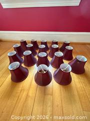 MaxSold Auction: Burgundy Satin Bell/Empire Chandelier Shades - Lot of 15 - Knightdale (North Carolina, USA) PARTNER MANAGED Downsizing Online Auction - Sycamore Street