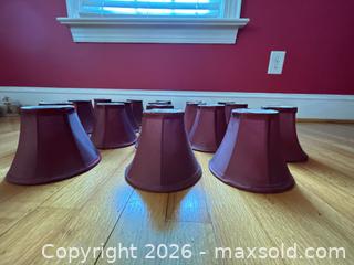 MaxSold Auction: Burgundy Satin Bell/Empire Chandelier Shades - Lot of 15 - Knightdale (North Carolina, USA) PARTNER MANAGED Downsizing Online Auction - Sycamore Street