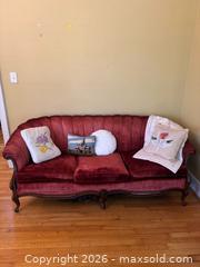 MaxSold Auction: French Provincial Red Velvet 3-Seater Sofa, Market Label - Knightdale (North Carolina, USA) PARTNER MANAGED Downsizing Online Auction - Sycamore Street