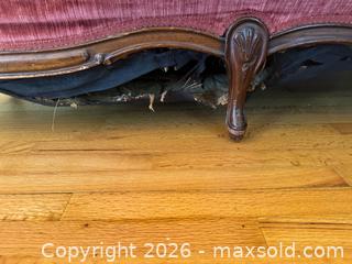 MaxSold Auction: French Provincial Red Velvet 3-Seater Sofa, Market Label - Knightdale (North Carolina, USA) PARTNER MANAGED Downsizing Online Auction - Sycamore Street