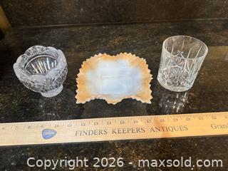 MaxSold Auction: Glassware Lot: Milk Glass Ruffled Dish, Cut Tumbler & Small Bowl - Knightdale (North Carolina, USA) PARTNER MANAGED Downsizing Online Auction - Sycamore Street