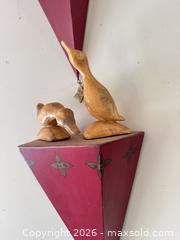 MaxSold Auction: Pair of Red & Natural Wood Wall Shelves with Carved Duck Accents - Knightdale (North Carolina, USA) PARTNER MANAGED Downsizing Online Auction - Sycamore Street