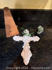 MaxSold Auction: Seth Thomas Wooden Metronome, Ornate Wall Cross & Metal Dog Figurine - Knightdale (North Carolina, USA) PARTNER MANAGED Downsizing Online Auction - Sycamore Street