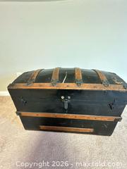 MaxSold Auction: Victorian-Style Dome Steamer Trunk, Black with Wood Trim - Knightdale (North Carolina, USA) PARTNER MANAGED Downsizing Online Auction - Sycamore Street