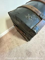 MaxSold Auction: Victorian-Style Dome Steamer Trunk, Black with Wood Trim - Knightdale (North Carolina, USA) PARTNER MANAGED Downsizing Online Auction - Sycamore Street