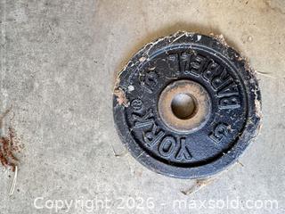 MaxSold Auction: York 5 lb Cast Iron Weight Plate, 1" Bore - Knightdale (North Carolina, USA) PARTNER MANAGED Downsizing Online Auction - Sycamore Street